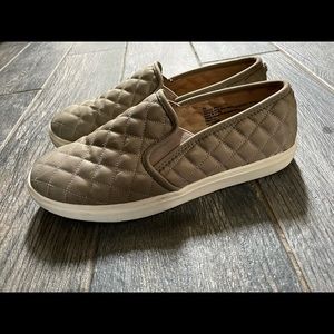 Taupe quilted slip on shoes